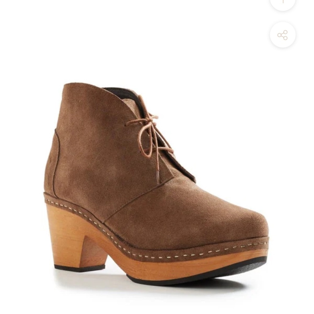 LISA B. SMOOTH TOE SUEDE BOOTIE CLOGS Brown Suede Women's Ankle Boots size 39